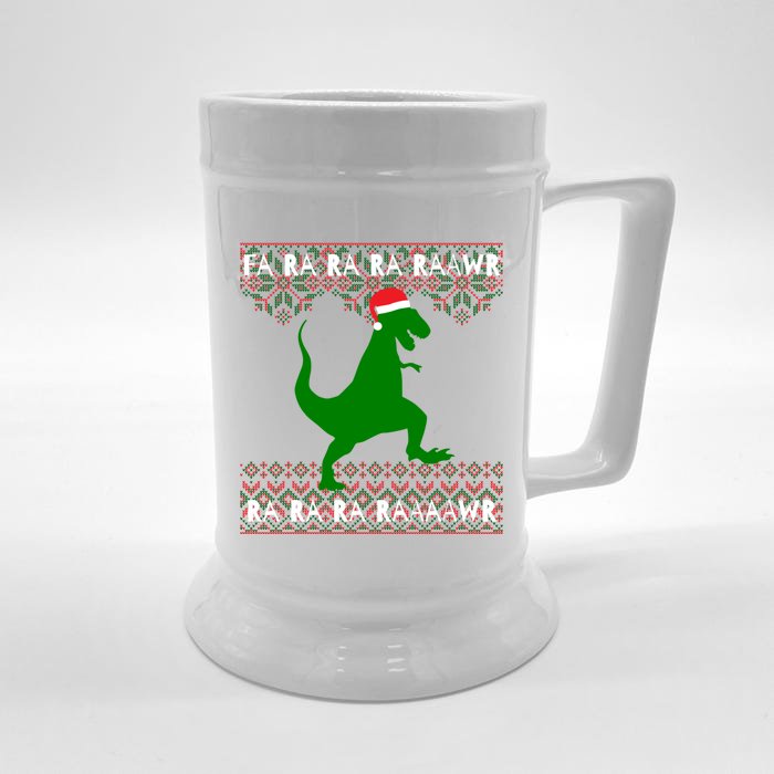 Funny Ugly Christmas Tyrannosaurus Rex Dinosaur Cute Gift Front & Back Beer Stein