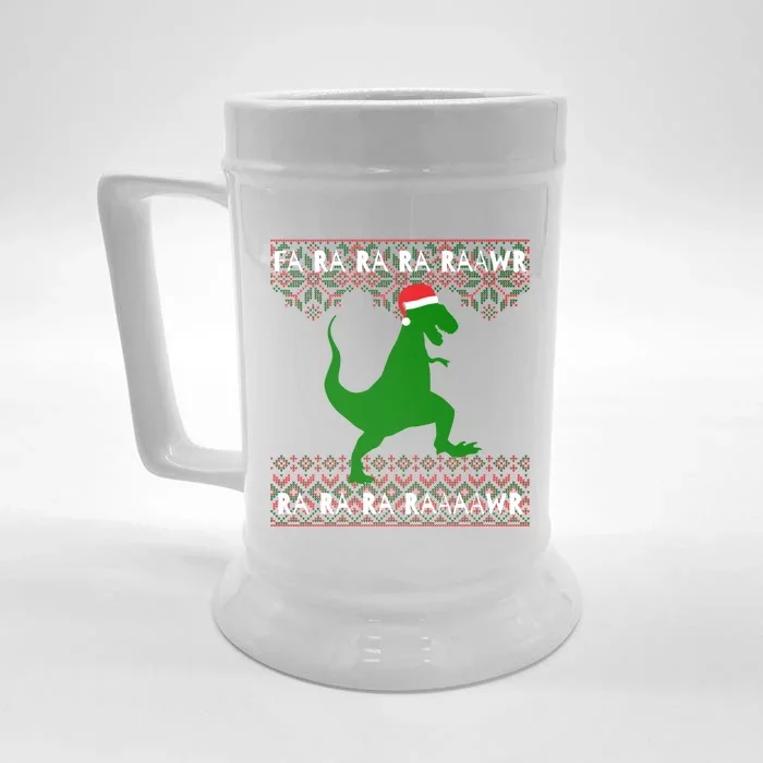 Funny Ugly Christmas Tyrannosaurus Rex Dinosaur Cute Gift Front & Back Beer Stein