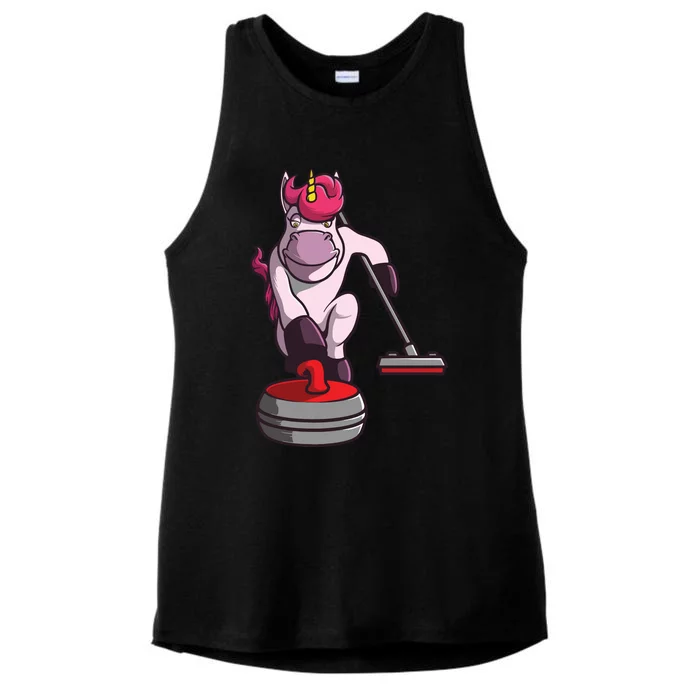 Funny Unicorn Curling Design For Men Women Curling Player Ladies Tri-Blend Wicking Tank