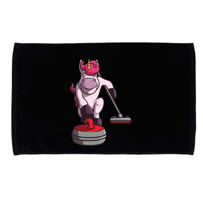 Funny Unicorn Curling Design For Men Women Curling Player Microfiber Hand Towel