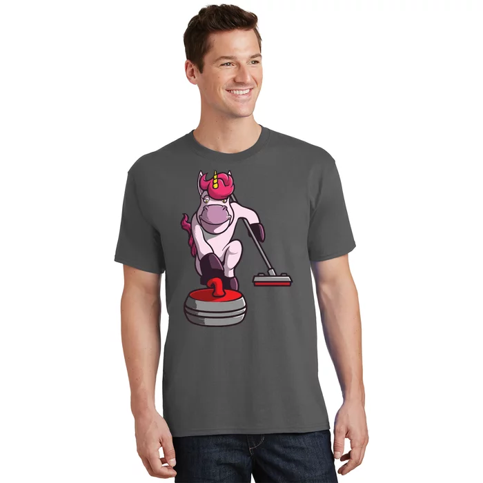 Funny Unicorn Curling Design For Men Women Curling Player T-Shirt