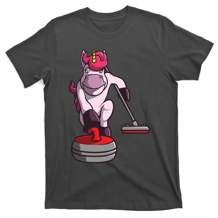 Funny Unicorn Curling Design For Men Women Curling Player T-Shirt