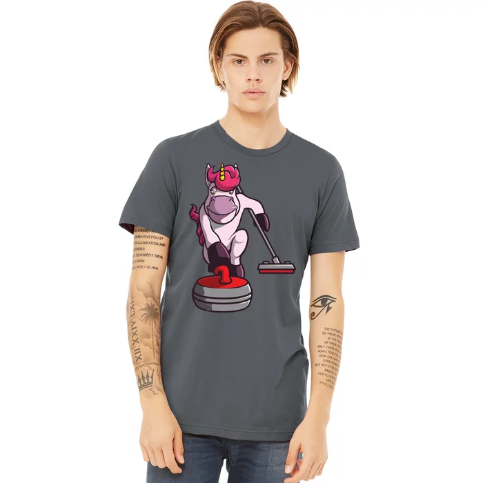 Funny Unicorn Curling Design For Men Women Curling Player Premium T-Shirt