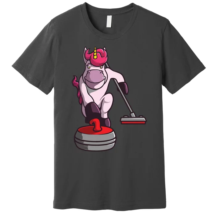 Funny Unicorn Curling Design For Men Women Curling Player Premium T-Shirt