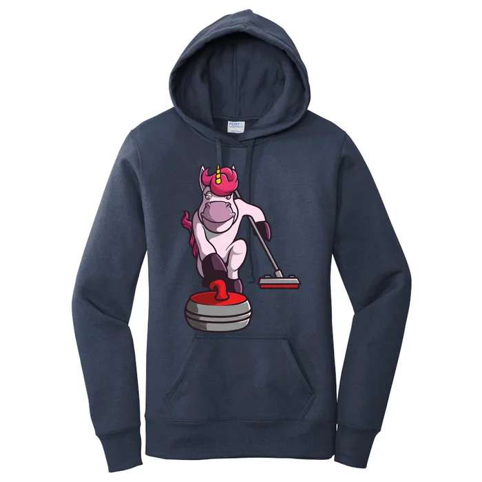 Funny Unicorn Curling Design For Men Women Curling Player Women's Pullover Hoodie