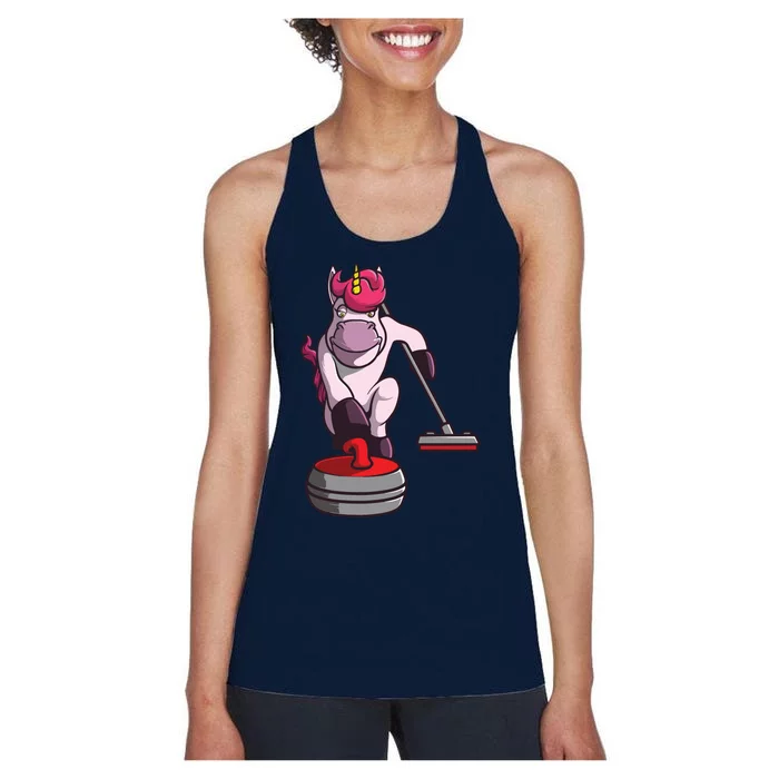 Funny Unicorn Curling Design For Men Women Curling Player Women's Racerback Tank