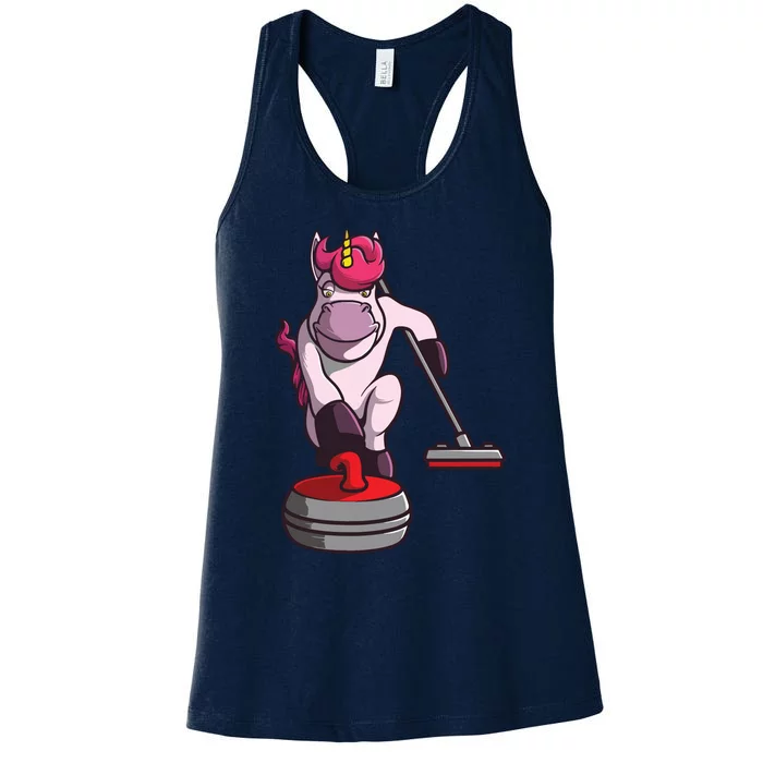 Funny Unicorn Curling Design For Men Women Curling Player Women's Racerback Tank