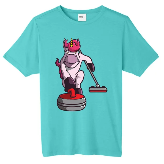 Funny Unicorn Curling Design For Men Women Curling Player ChromaSoft Performance T-Shirt