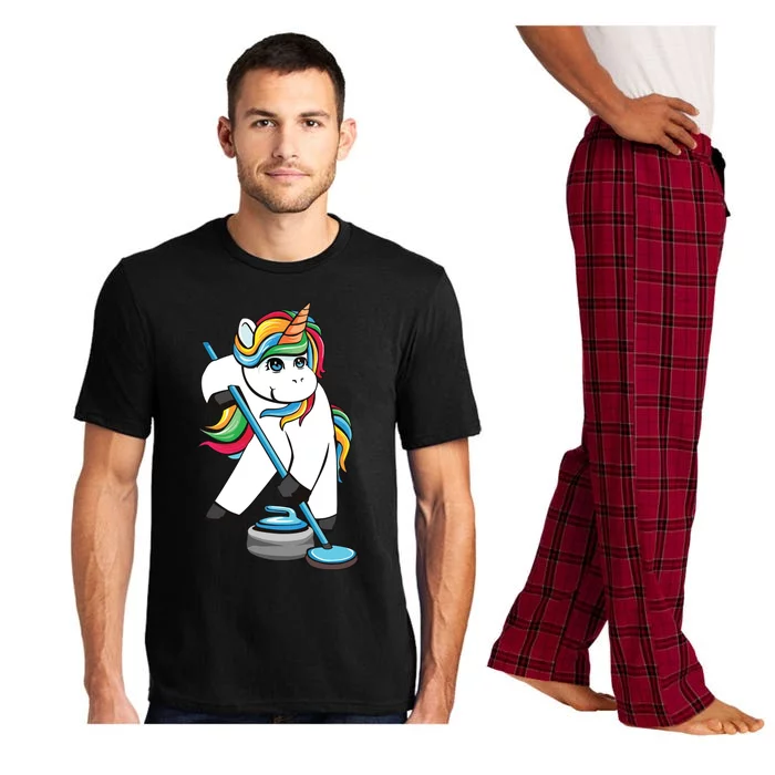 Funny Unicorn Curling Design For Men Women Curling Player Pajama Set