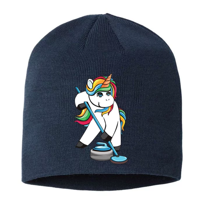 Funny Unicorn Curling Design For Men Women Curling Player 8 1/2in Sustainable Knit Beanie