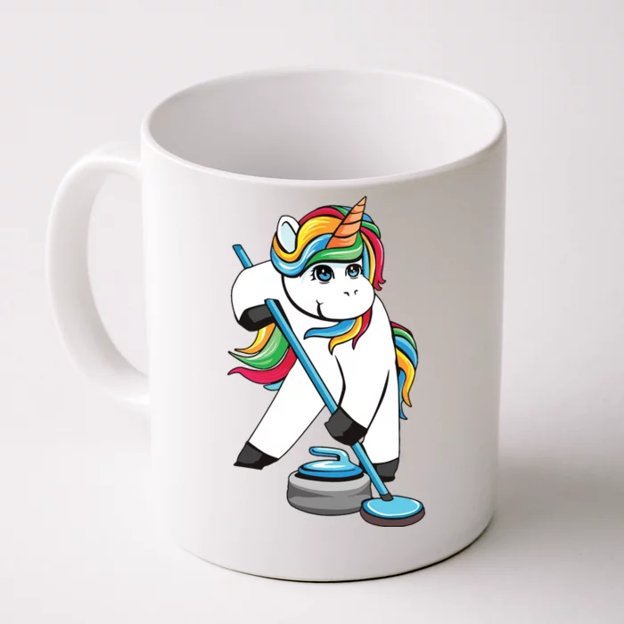 Funny Unicorn Curling Design For Men Women Curling Player Front & Back Coffee Mug