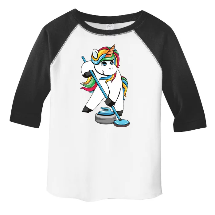 Funny Unicorn Curling Design For Men Women Curling Player Toddler Fine Jersey T-Shirt