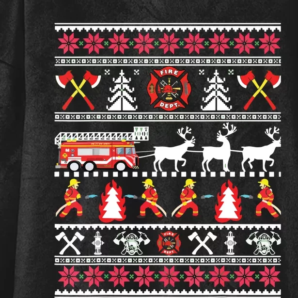 Firefighter Ugly Christmas Sweater Fireman Fire Department Hooded Wearable Blanket