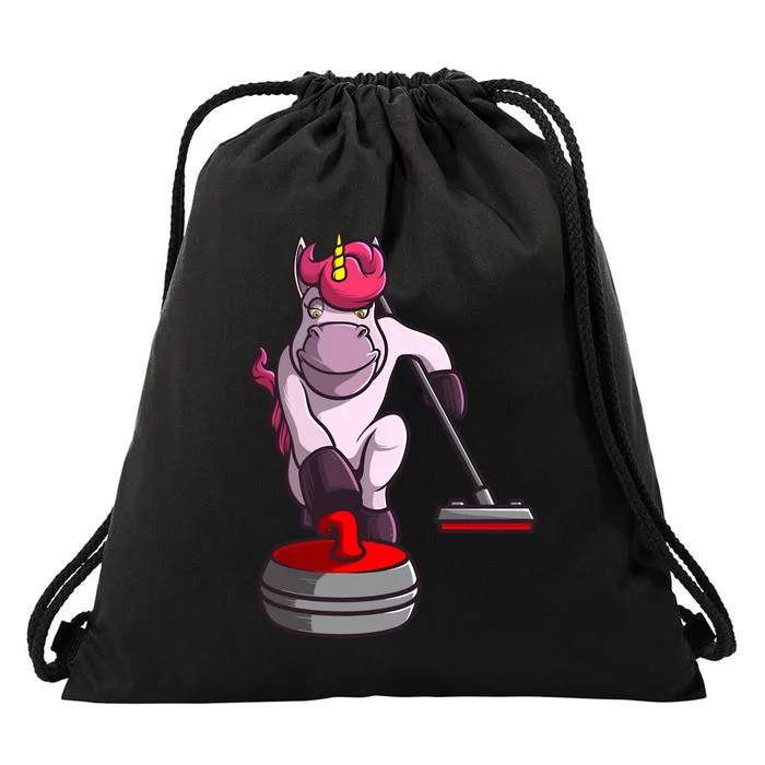 Funny Unicorn Curling Design For Curling Player Drawstring Bag