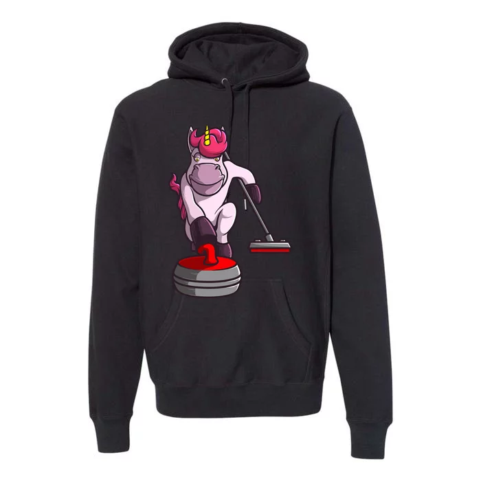 Funny Unicorn Curling Design For Curling Player Premium Hoodie