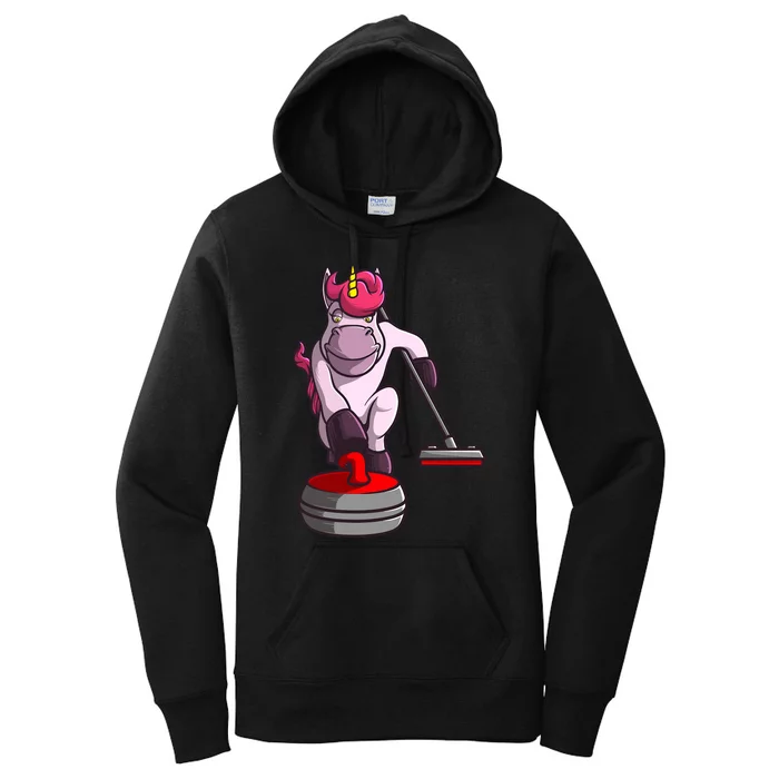 Funny Unicorn Curling Design For Curling Player Women's Pullover Hoodie