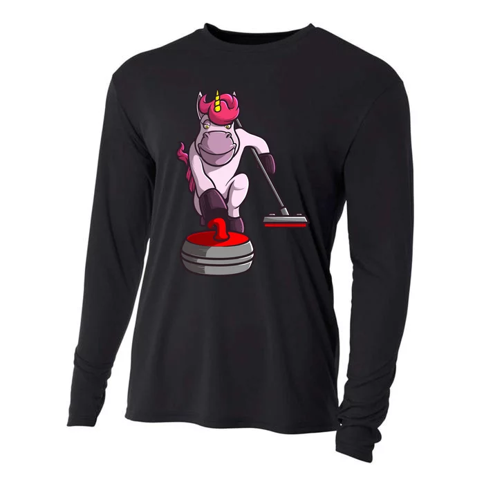 Funny Unicorn Curling Design For Curling Player Cooling Performance Long Sleeve Crew