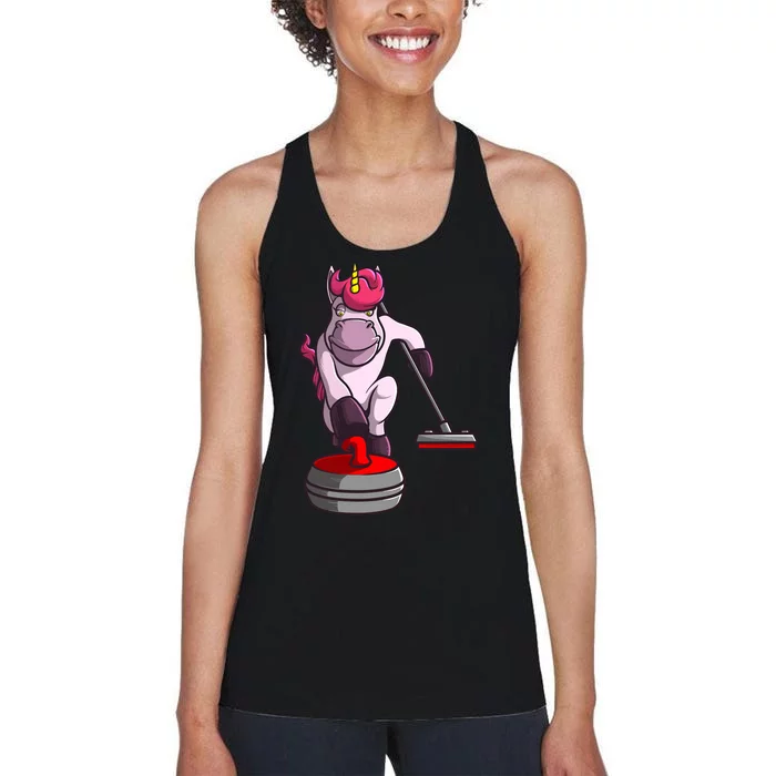 Funny Unicorn Curling Design For Curling Player Women's Racerback Tank