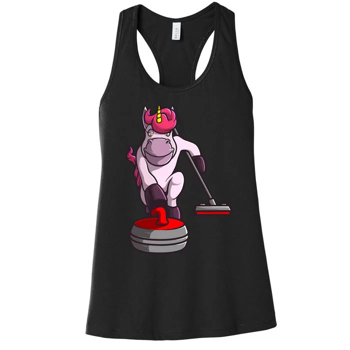 Funny Unicorn Curling Design For Curling Player Women's Racerback Tank