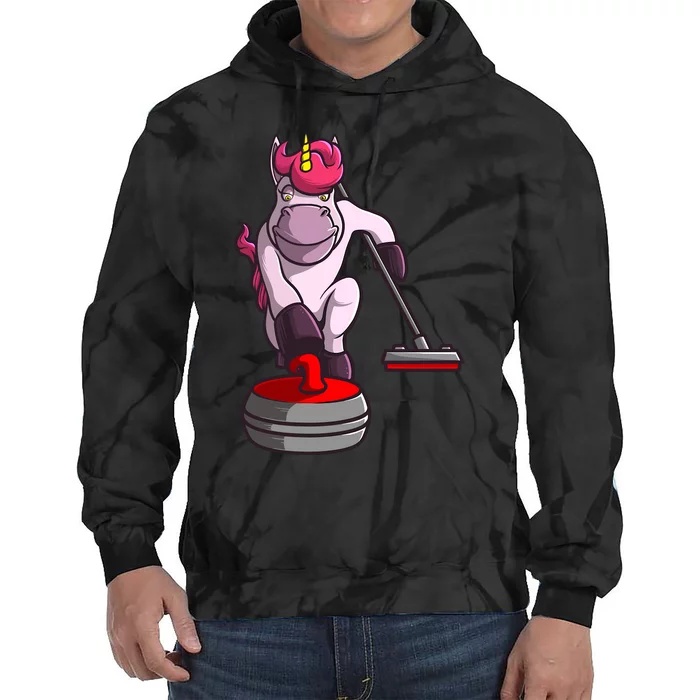 Funny Unicorn Curling Design For Curling Player Tie Dye Hoodie