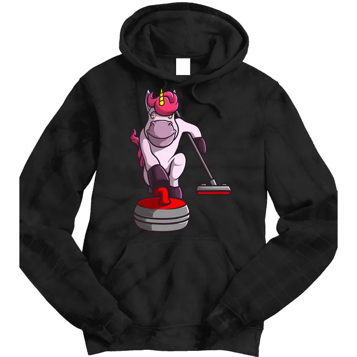 Funny Unicorn Curling Design For Curling Player Tie Dye Hoodie