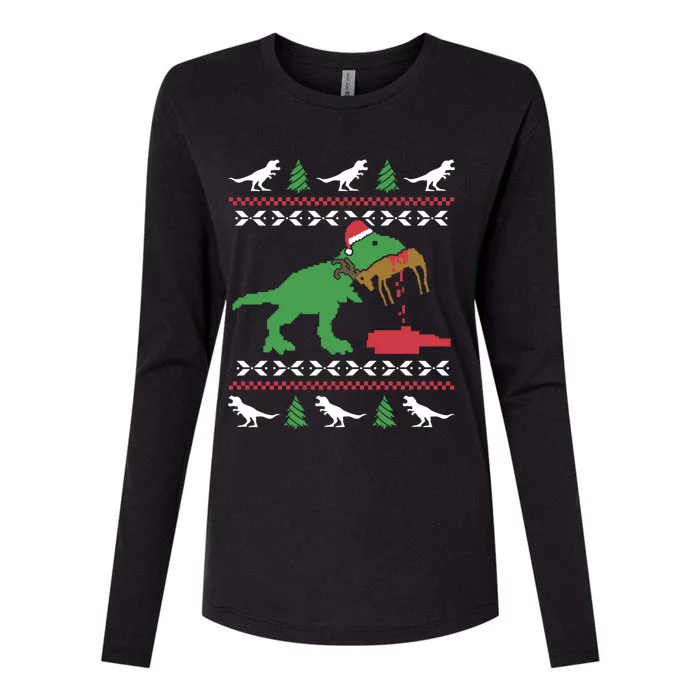 Funny Ugly Christmas Sweater Trex Reindeer Ugly Xmas Trex Meaningful Gift Womens Cotton Relaxed Long Sleeve T-Shirt