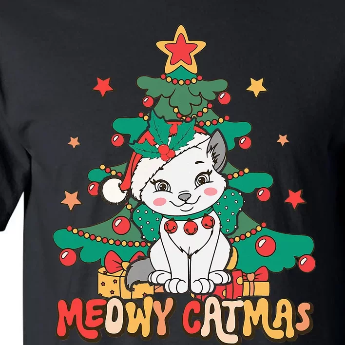 Funny Ugly Christmas Sweater Meowy Catmas Merry Catmas Tall T-Shirt