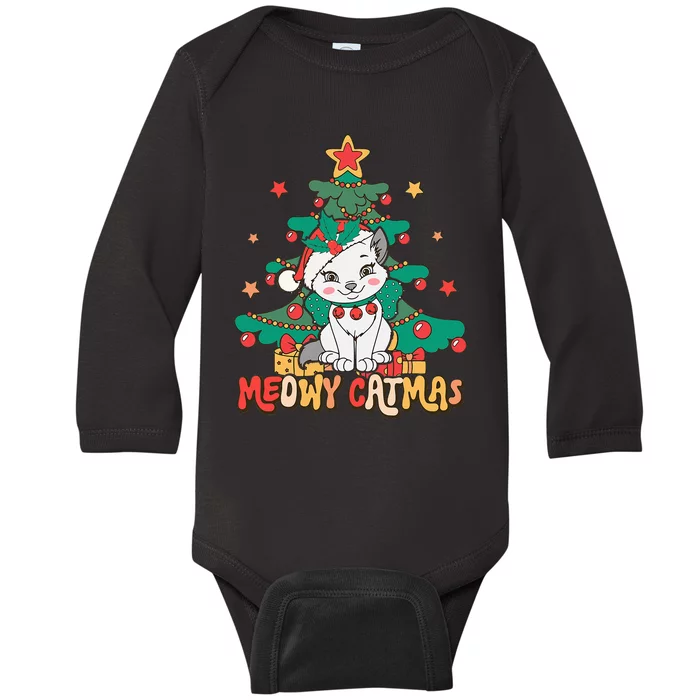 Funny Ugly Christmas Sweater Meowy Catmas Merry Catmas Baby Long Sleeve Bodysuit