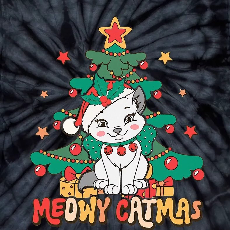 Funny Ugly Christmas Sweater Meowy Catmas Merry Catmas Tie-Dye T-Shirt