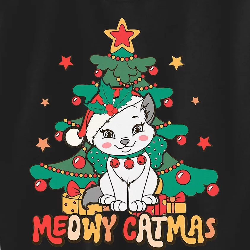 Funny Ugly Christmas Sweater Meowy Catmas Merry Catmas Kids Sweatshirt