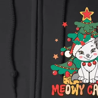 Funny Ugly Christmas Sweater Meowy Catmas Merry Catmas Full Zip Hoodie