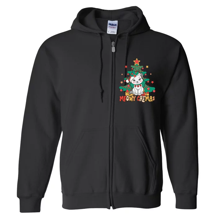 Funny Ugly Christmas Sweater Meowy Catmas Merry Catmas Full Zip Hoodie