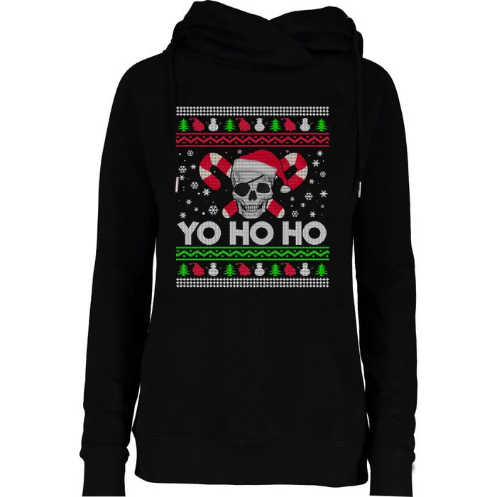 Funny Ugly Christmas Santa Pirate Yo Ho Ho Gift Womens Funnel Neck Pullover Hood