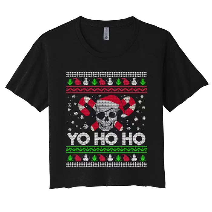 Funny Ugly Christmas Santa Pirate Yo Ho Ho Gift Women's Crop Top Tee