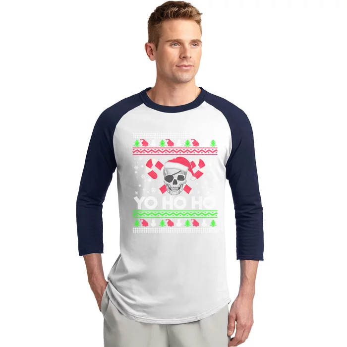 Funny Ugly Christmas Santa Pirate Yo Ho Ho Gift Baseball Sleeve Shirt