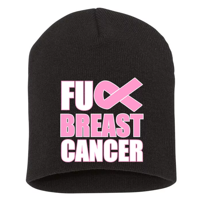 Fuck Breast Cancer Fight Logo Short Acrylic Beanie