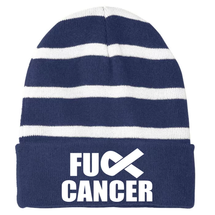 Fuck Cancer Fight Logo Striped Beanie with Solid Band