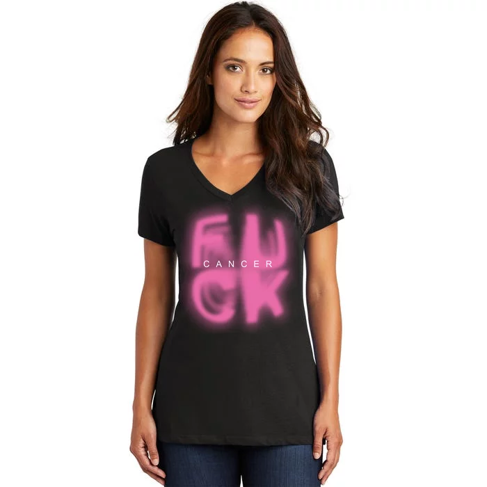 Fuck Cancer Logo Women's V-Neck T-Shirt