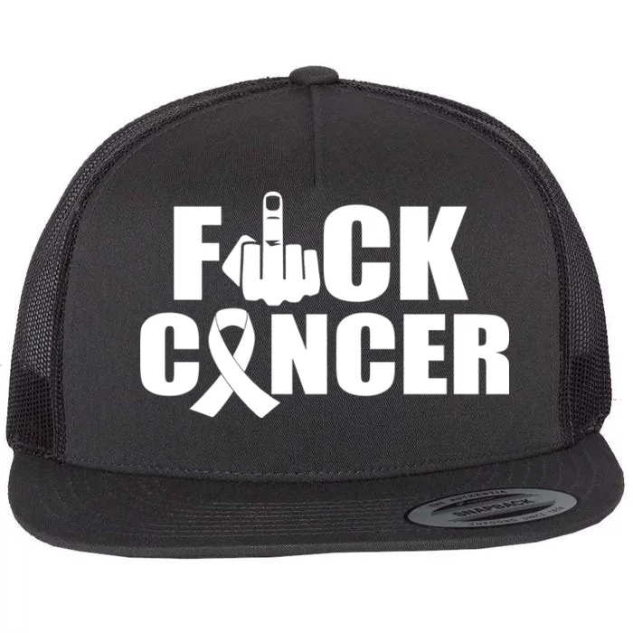 Fuck Cancer Ribbon Middle Finger Flat Bill Trucker Hat