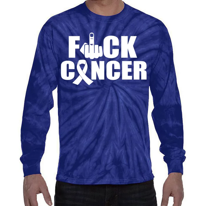 Fuck Cancer Ribbon Middle Finger Tie-Dye Long Sleeve Shirt