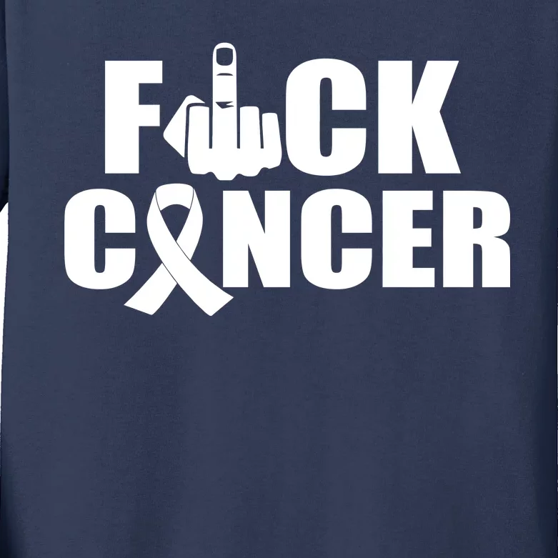 Fuck Cancer Ribbon Middle Finger Kids Long Sleeve Shirt