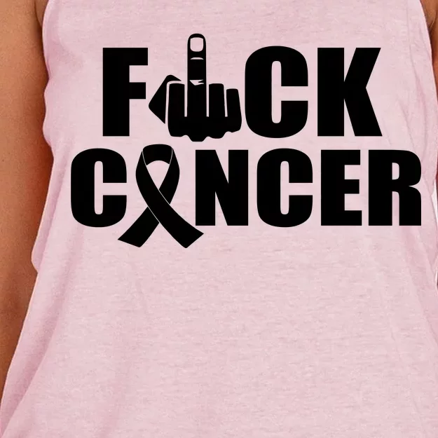 Fuck Cancer Ribbon Middle Finger Women's Knotted Racerback Tank