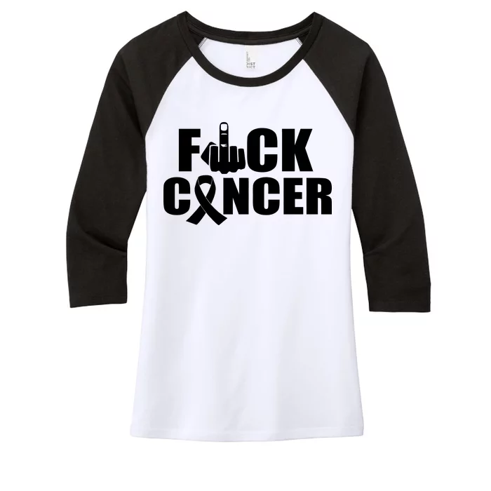 Fuck Cancer Ribbon Middle Finger Women's Tri-Blend 3/4-Sleeve Raglan Shirt