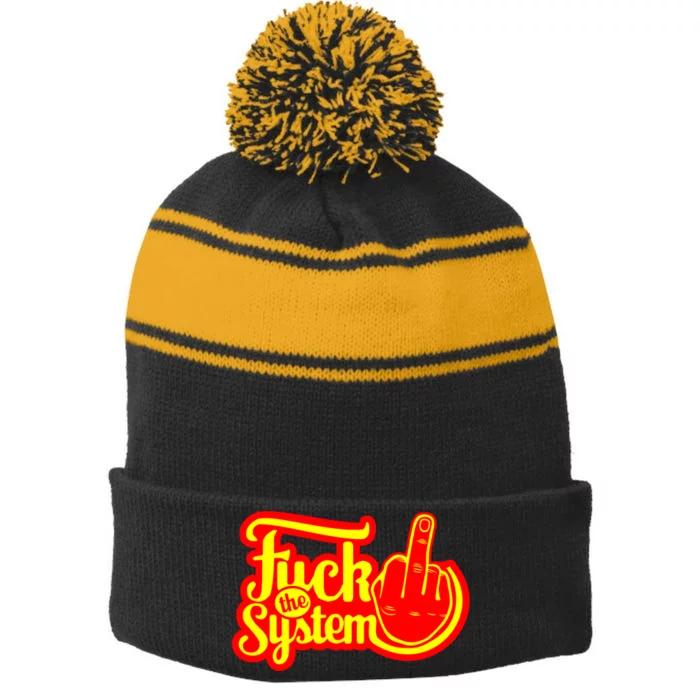 Fuck The System Stripe Pom Pom Beanie