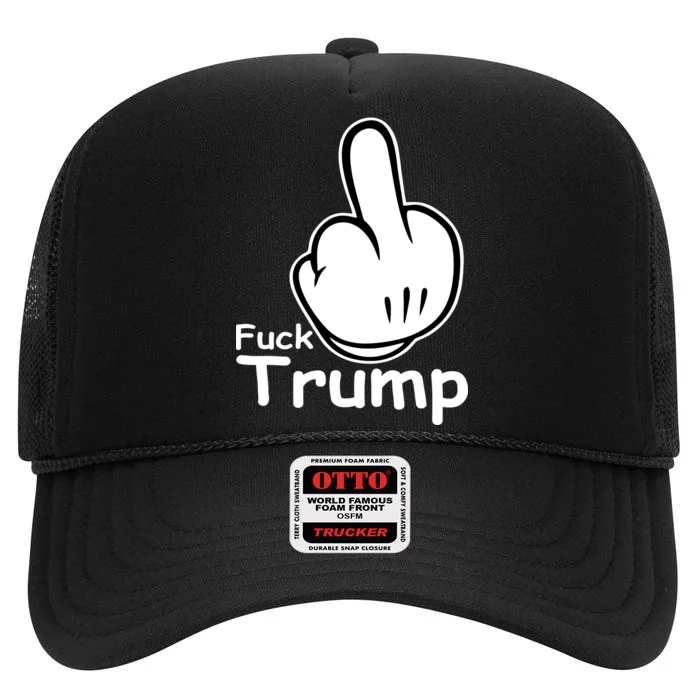 Fuck Trump Cartoon Middle Finger Resist Anti Trump High Crown Mesh Trucker Hat