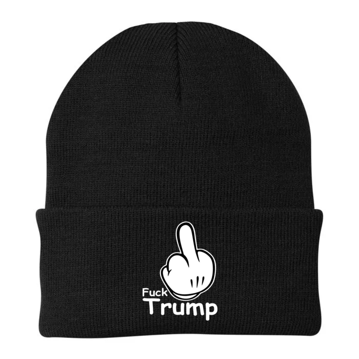 Fuck Trump Cartoon Middle Finger Resist Anti Trump Knit Cap Winter Beanie