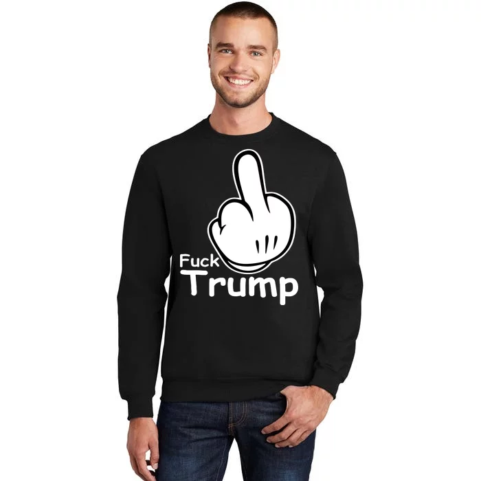 Fuck Trump Cartoon Middle Finger Resist Anti Trump Tall Sweatshirt