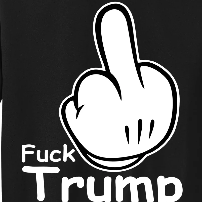 Fuck Trump Cartoon Middle Finger Resist Anti Trump Tall Sweatshirt