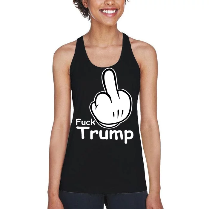 Fuck Trump Cartoon Middle Finger Resist Anti Trump Women's Racerback Tank