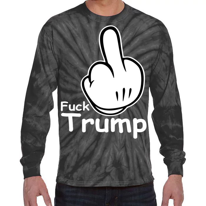 Fuck Trump Cartoon Middle Finger Resist Anti Trump Tie-Dye Long Sleeve Shirt